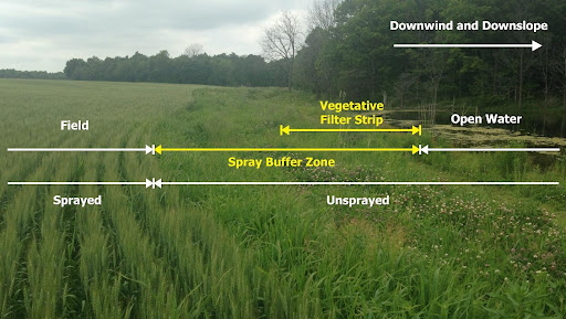 Field showing spray buffer zones